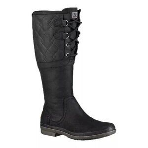 Ugg Elsa Deco Quilt Womens sz 7.5 Black Waterproof Tall Leather Winter Boots